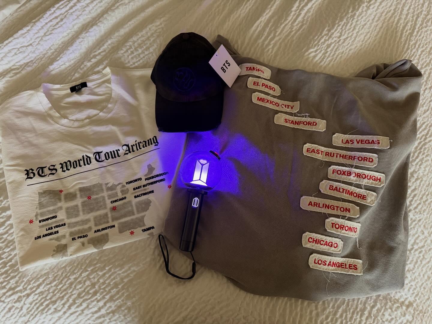 BTS merch! Picked it up yesterday when we got here. Can’t wait for tonight. Will be heading over to the stadium are early this afternoon to check everything out. #BTS #TampaD1 #ARMY