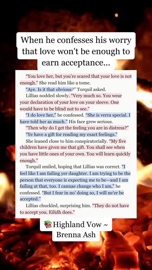 My heart just aches for him 🥺 But then Lillias swoops in with the real talk. Eilidh accepts him, and that's all that matters. #bookstagram #bookrecommendations #romancebooks #vulnerablemaleread #acceptance #lovestory #bookscenarios #bookish #fyp